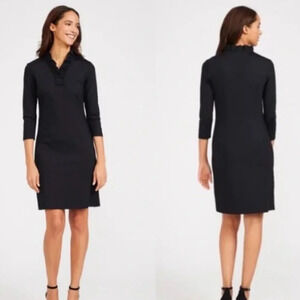 J Mclaughlin Women Dress Small Black Catalina 3/4 Sleeve Ruffle Neck Knee Length